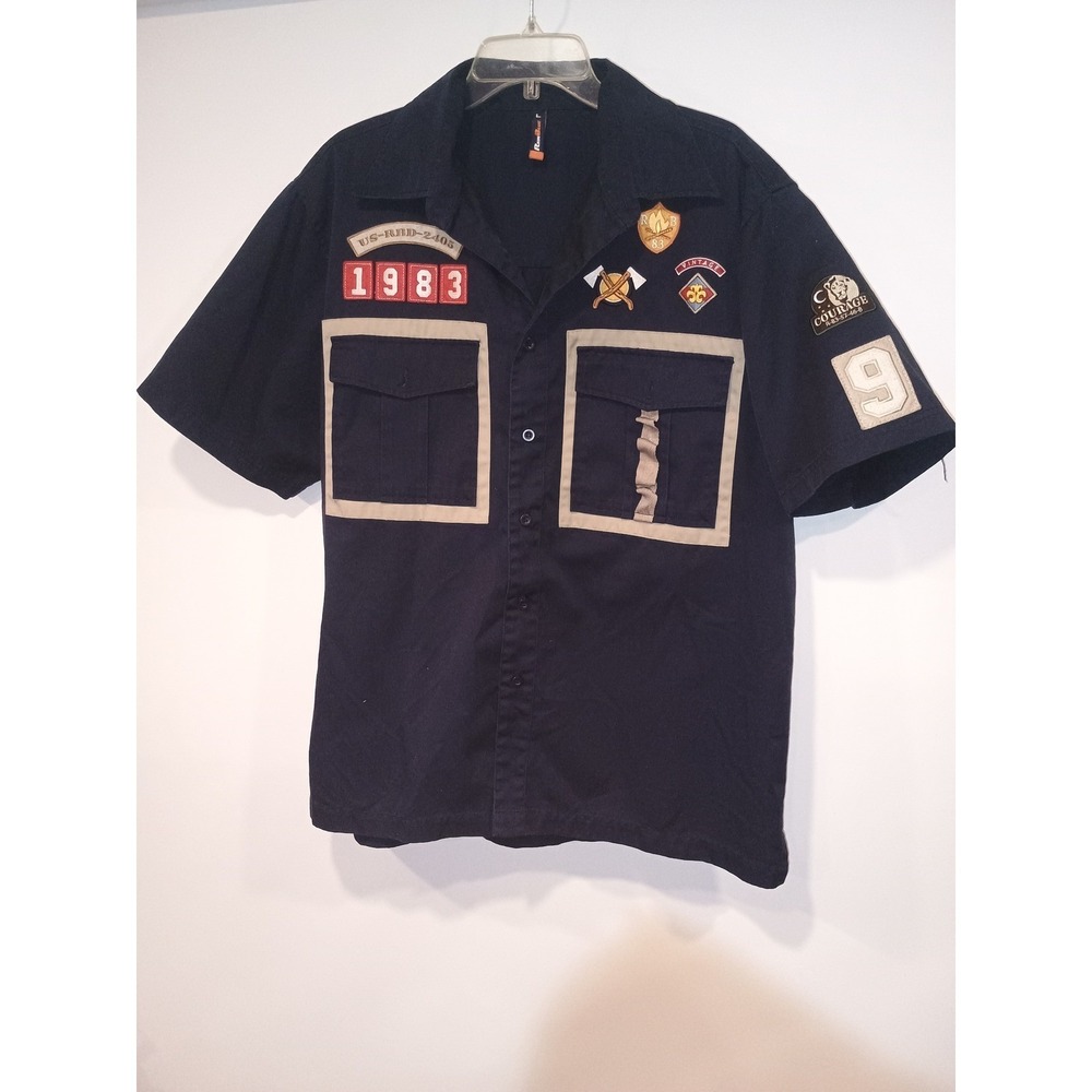 Raw Blue Utility Shirt Mens Large Navy Blue Excellent Scout Patch Streetwear